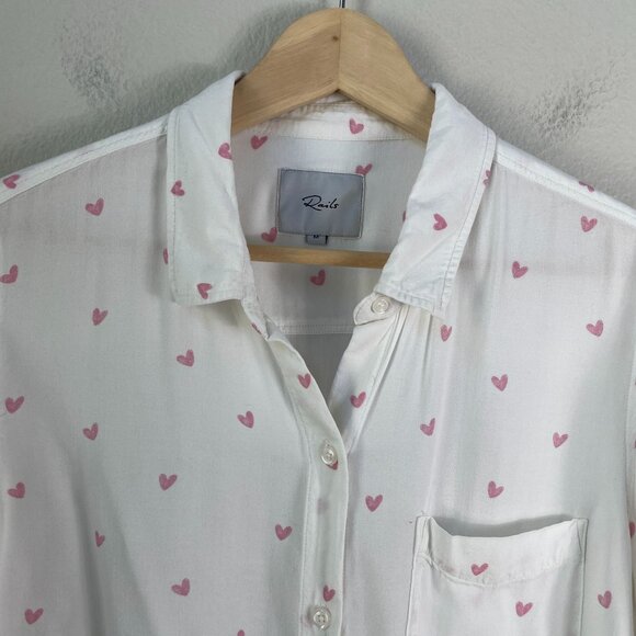 Rails Womens Medium Val Scribble Heart White Button Up Shirt Tie Front Blouse - Picture 9 of 13